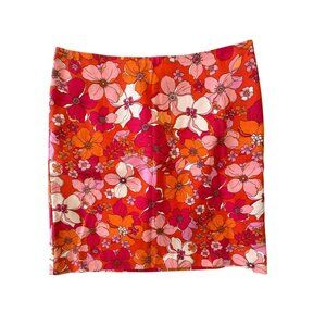 Talbots Orange Pink Floral Print Mini Skirt Size 4 Stretch Cotton Lined Preppy